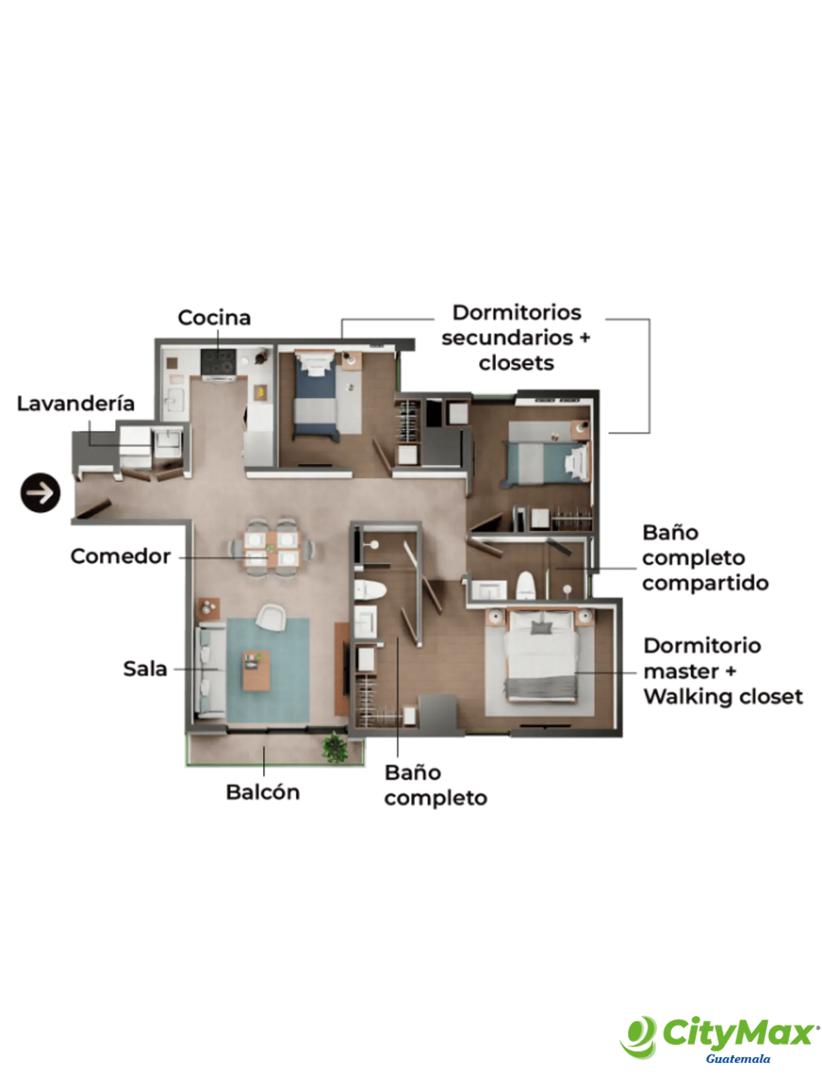 Apartamento con 3 dormitorios en venta en zona 10  - foto 7